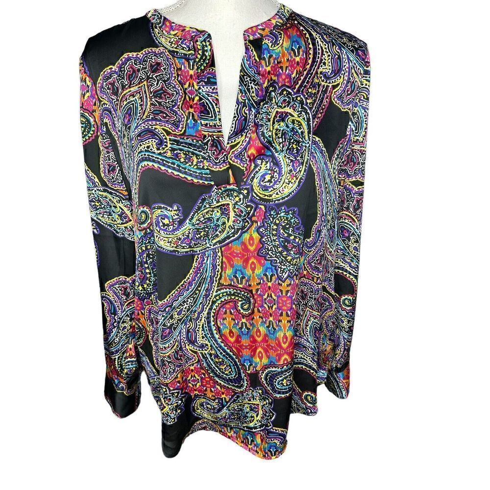 Lauren Ralph Lauren Paisley Tunic Blouse Shirt Long Sleeve Dressy Colorful Sz M